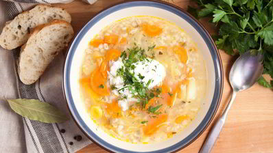 рассольник с рыбой и перловой крупой