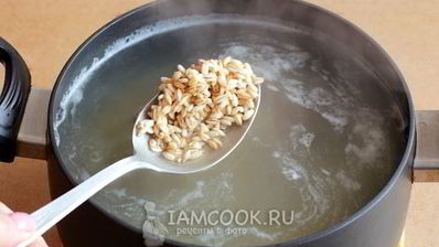 рассольник с томатом, перловкой и солеными огурцами