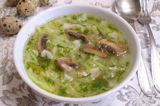 Постные щи из свежей капусты с грибами