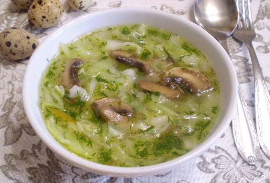 Постные щи из свежей капусты с грибами