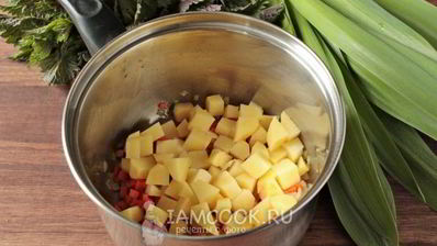 постные зеленые щи с крапивой и китайским чесноком