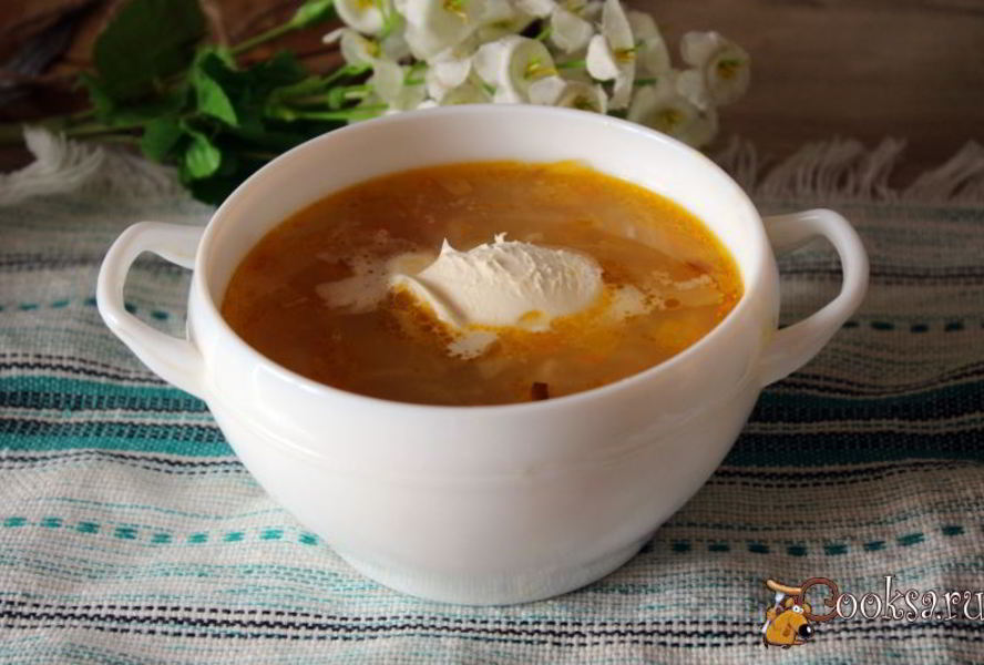 Щи из кислой капусты с перловкой на мясном бульоне