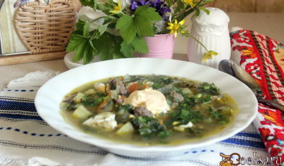 Рецепт зеленых весенних щей с фрикадельками