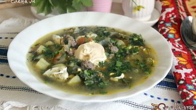 зеленые весенние щи с фрикадельками