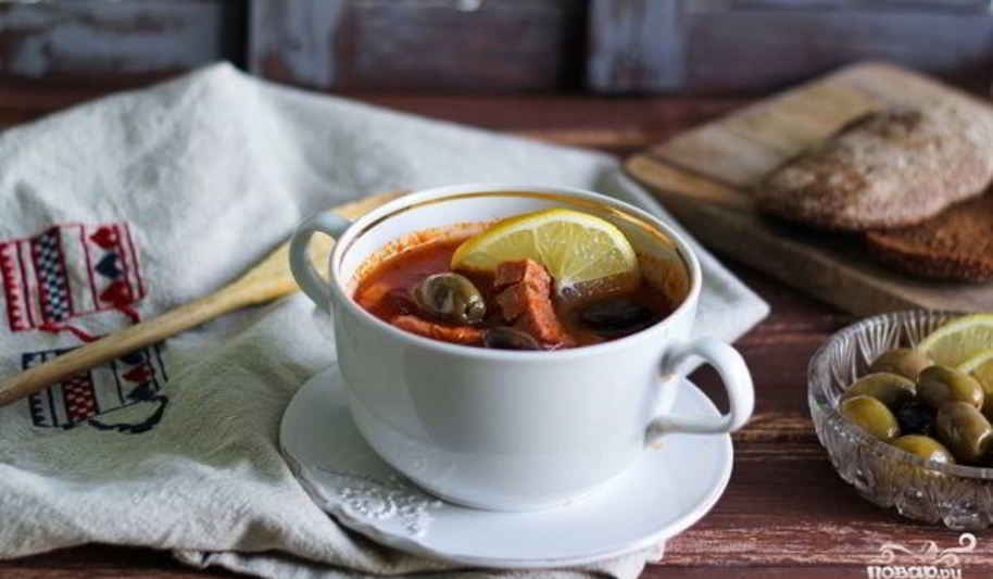 Рецепт солянки с оливками