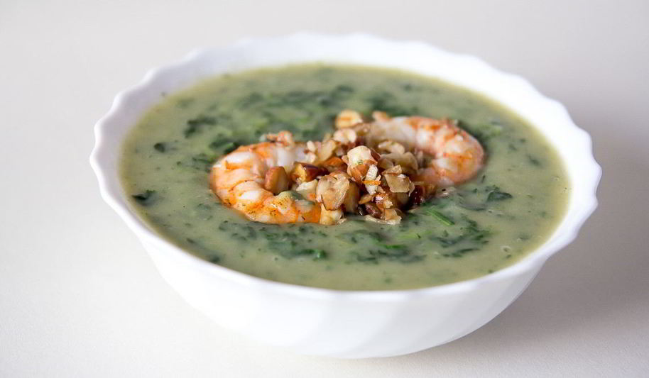 Рецепт супа из шпината с креветками