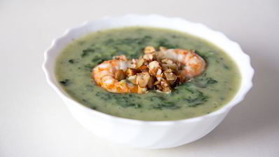 суп из шпината с креветками