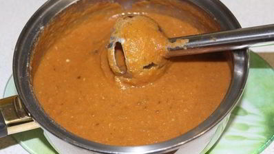 суп-пюре с баклажаном, томатами и чечевицей