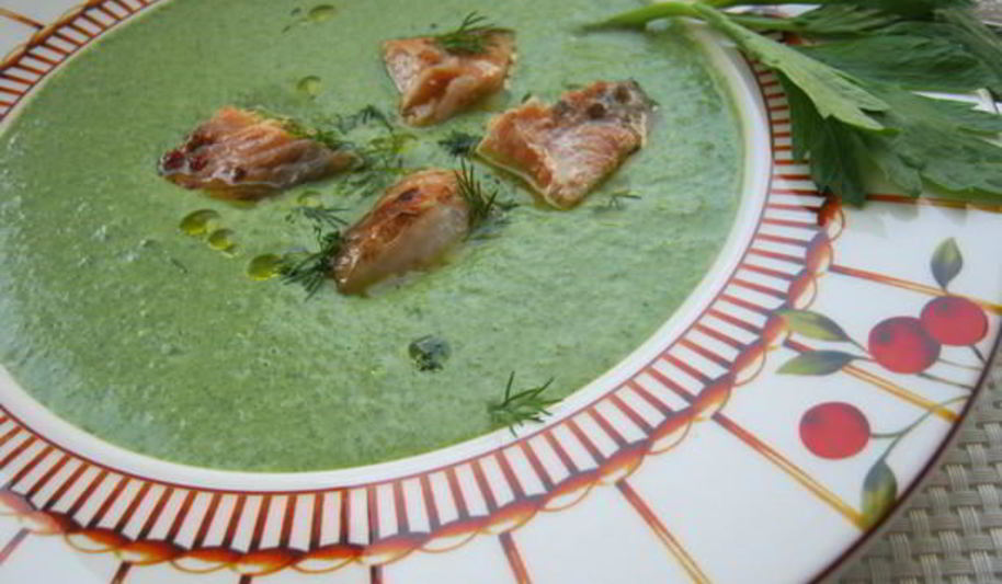 Рецепт зеленого супа-пюре с семгой