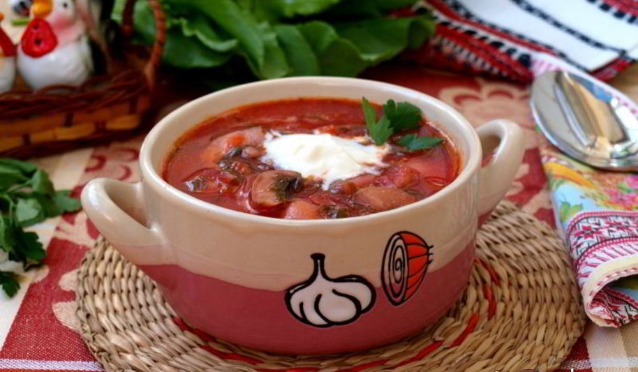 Рецепт свекольника со щавелем, фасолью и шампиньонами