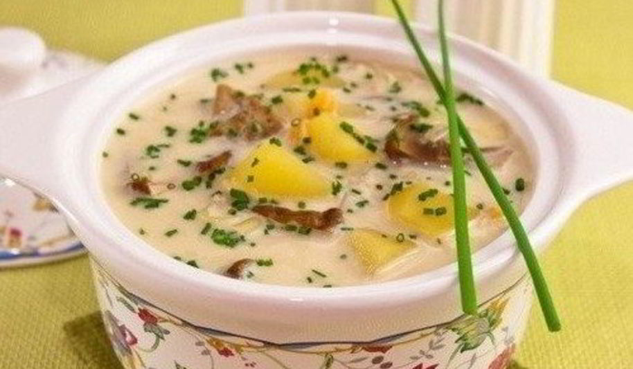 Рецепт сырного супа с картофелем и белыми грибами