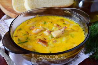 Сырный суп с копченой курицей