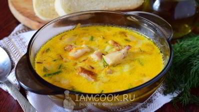 сырный суп с копченой курицей