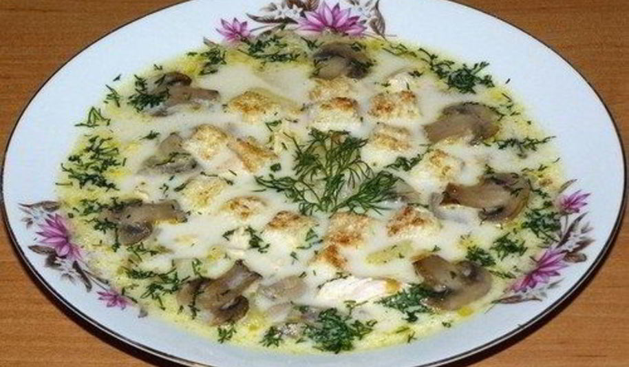 Рецепт сырного супа с куриным филе и шампиньонами