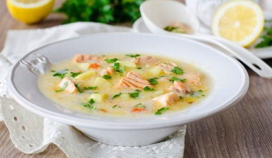 Рецепт сырного супа с шпинатом и семгой