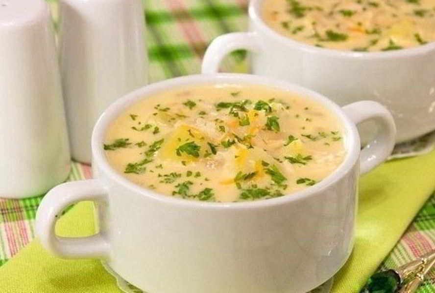 Сырный супчик с курицей и рисом