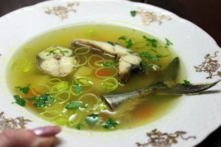 Уха из скумбрии с зеленью