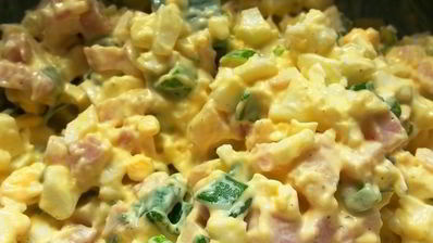 блинчики с копченым окороком и вареным яйцом