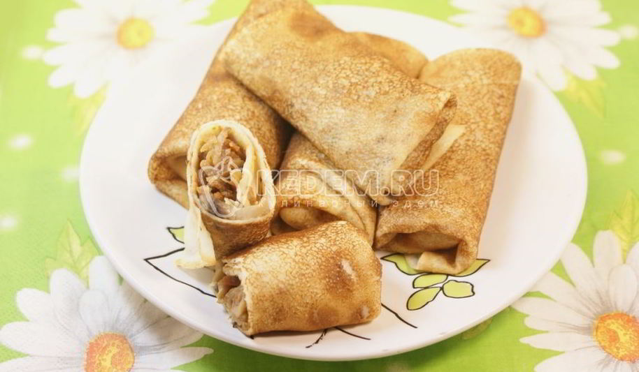 Рецепт блинов с капустой и грибами