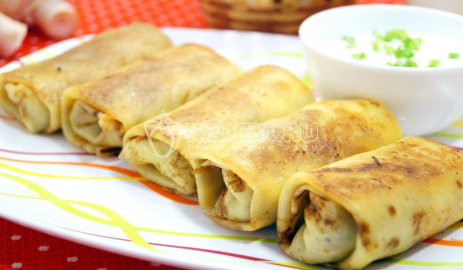 Рецепт блинов с мясом и грибами