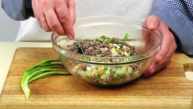 блины с мясом