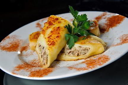 Домашние блинчики с грибами и курицей