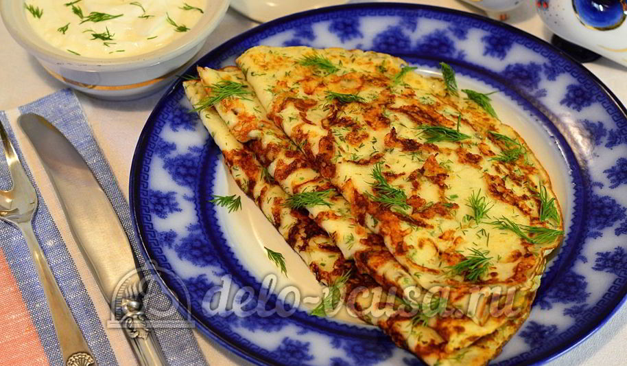 Рецепт сырных блинов с зеленью