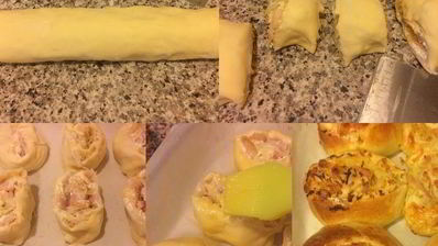 закусочные булочки с ветчиной, капустой и грушей