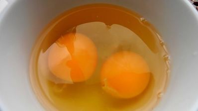 кекс в карамели на подушке из ревеня