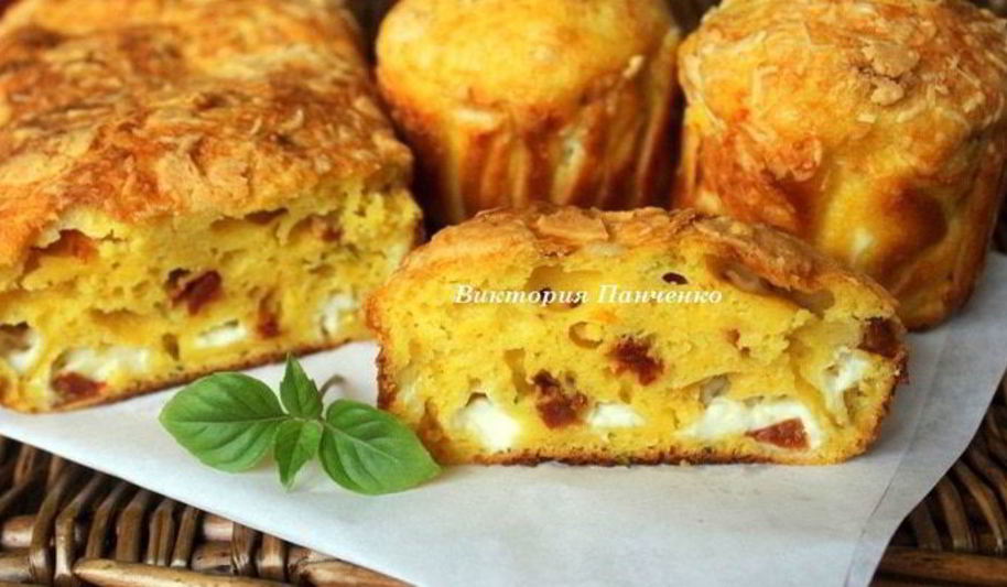 Рецепт закусочного кекса с фетаксой и вялеными томатами