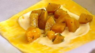 галеты со сладким картофелем и сыром пеше-миньон