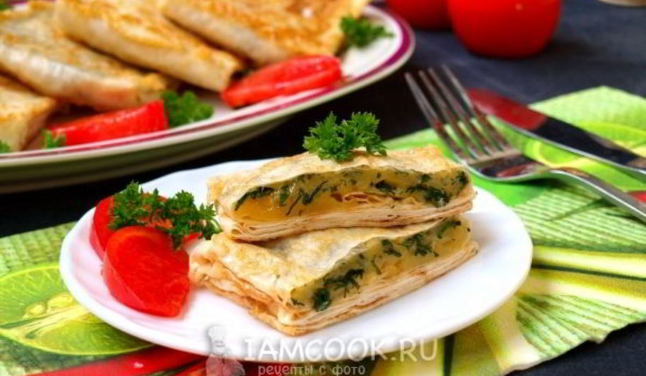 Рецепт конвертиков из лаваша с сыром и зеленью