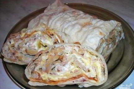 Лаваш с грибами и курицей