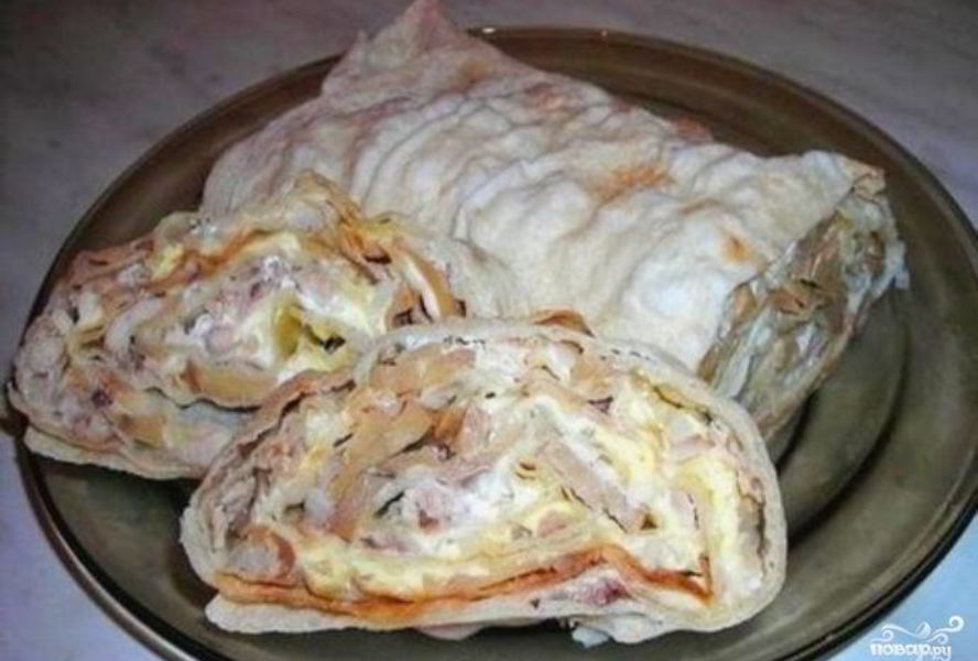 Лаваш с грибами и курицей