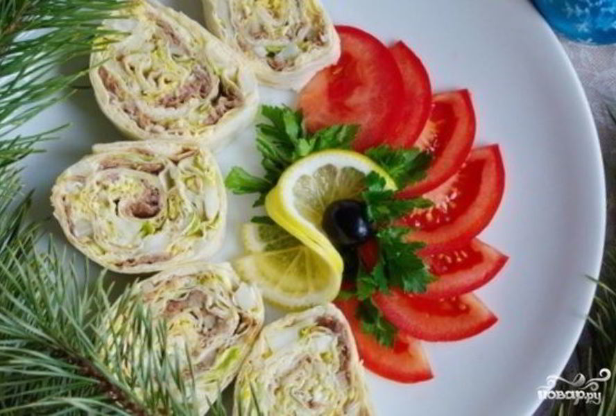 Лаваш с консервами и сыром