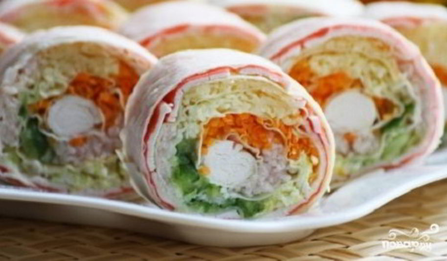 Рецепт лаваша с корейской морковкой и крабовыми палочками