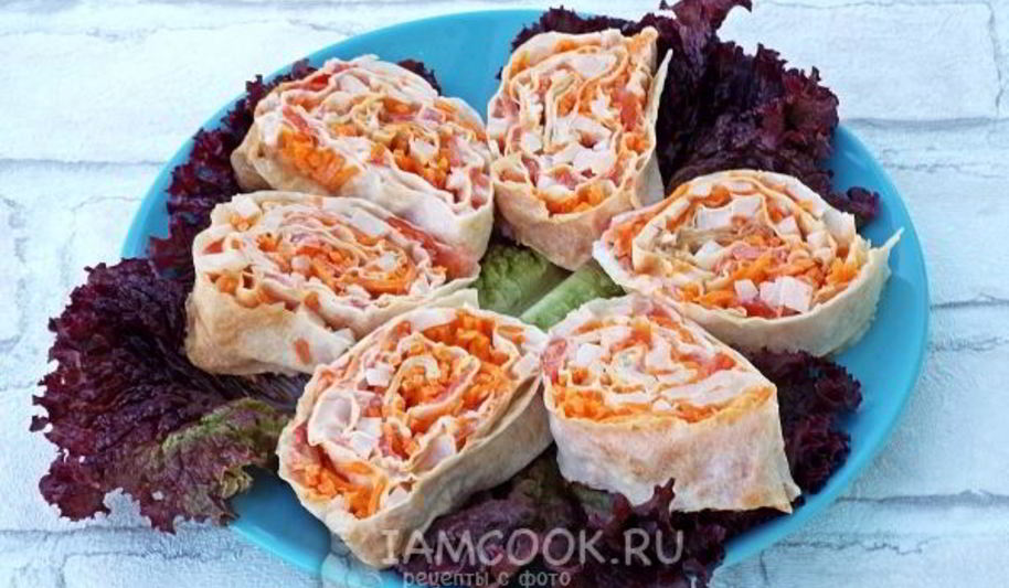 Рецепт лаваша с корейской морковкой и ветчиной