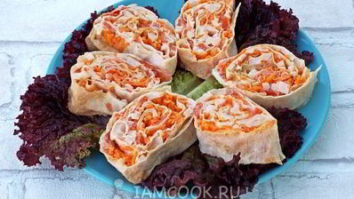 лаваш с корейской морковкой и ветчиной