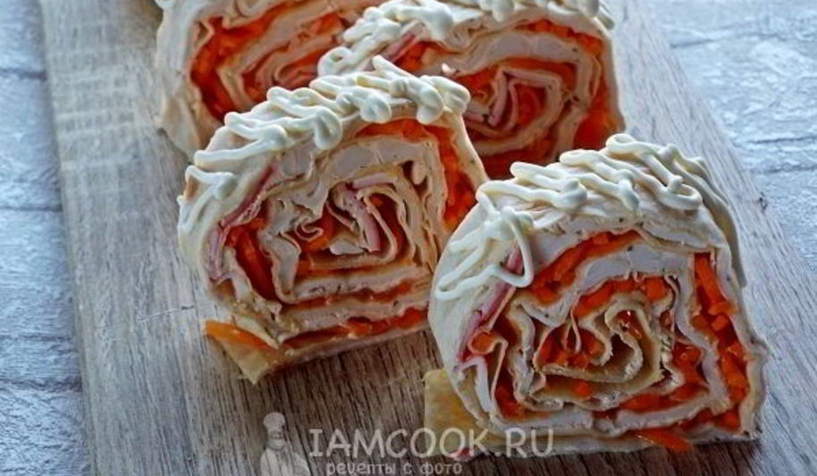 Рецепт лаваша с крабовыми палочками и корейской морковкой