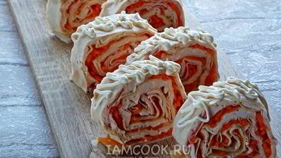 лаваш с крабовыми палочками и корейской морковкой