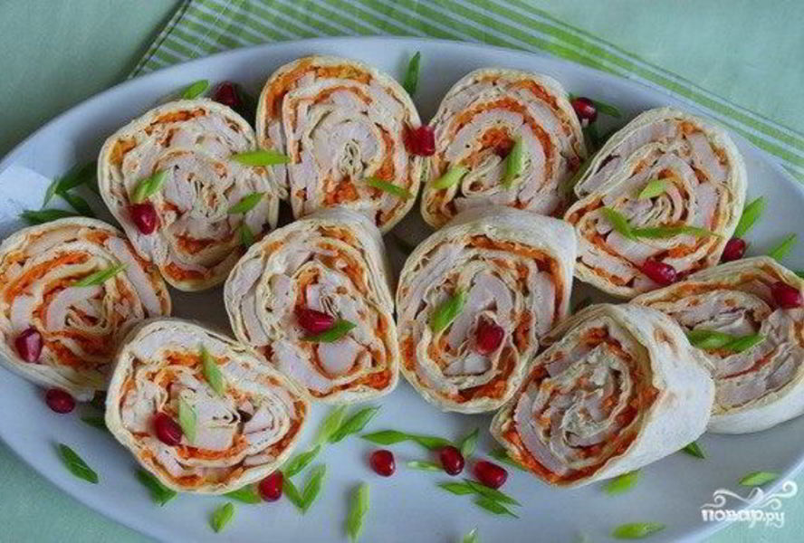 Лаваш с курицей и морковью