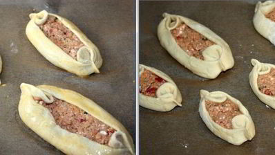 пиде — турецкие лепешки с фаршем, фетой и помидорами