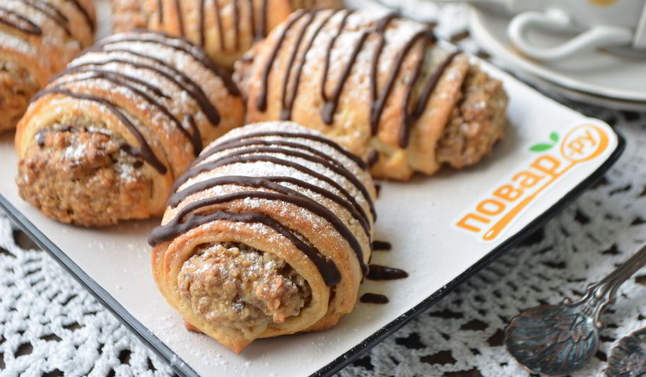 Рецепт ореховых рулетиков из творожного теста