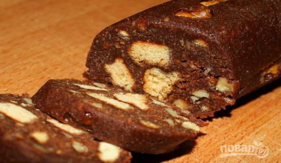 Рецепт колбаски из печенья с какао