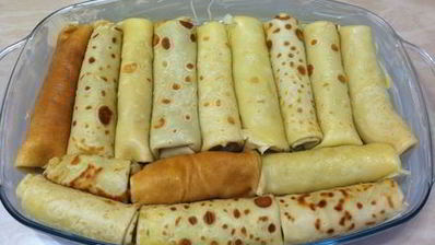 блинный пирог с яблоками и бананами