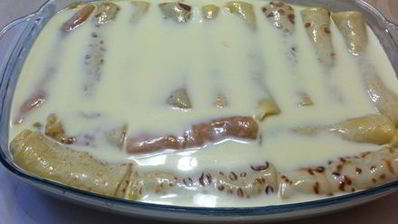 блинный пирог с яблоками и бананами