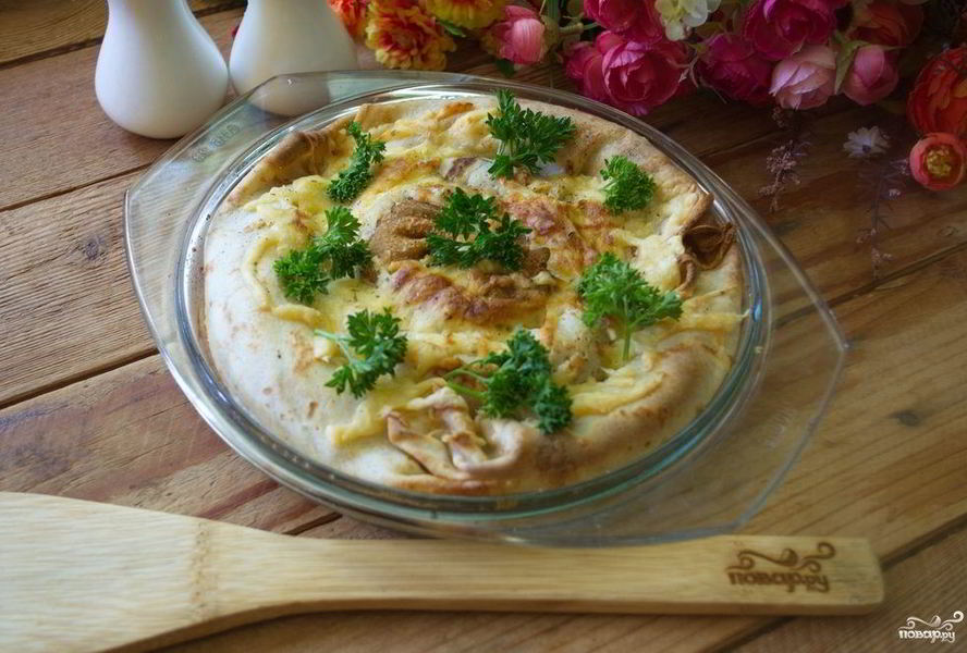 Пирог блинный с курицей