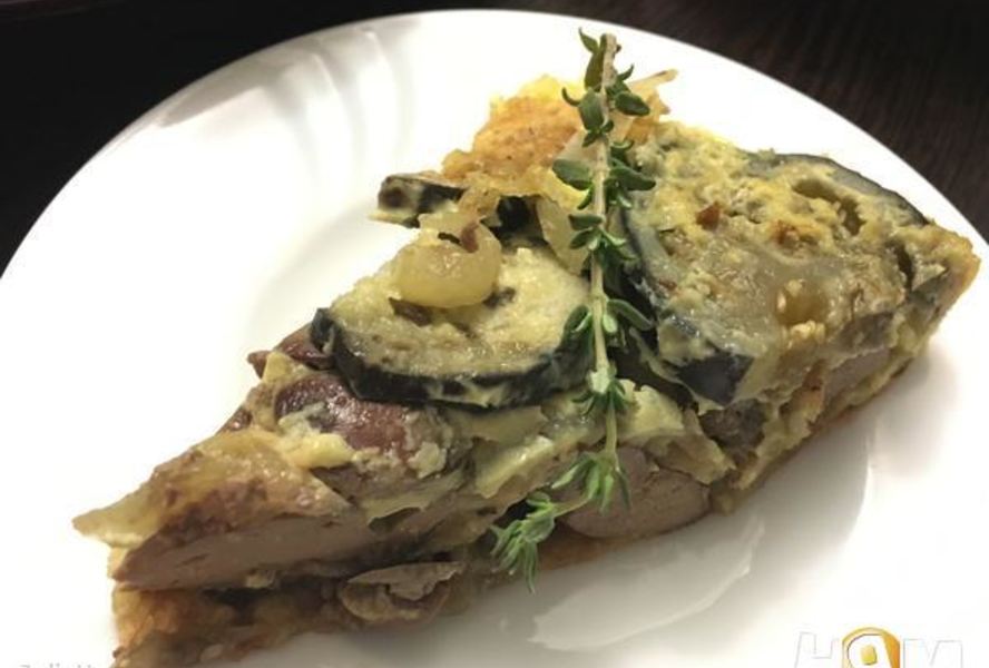 Пирог из лаваша с печенью и баклажаном