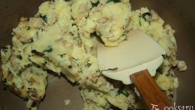 пирожки из цельнозернового теста с картофелем, индюшатиной, маслинами и зеленью