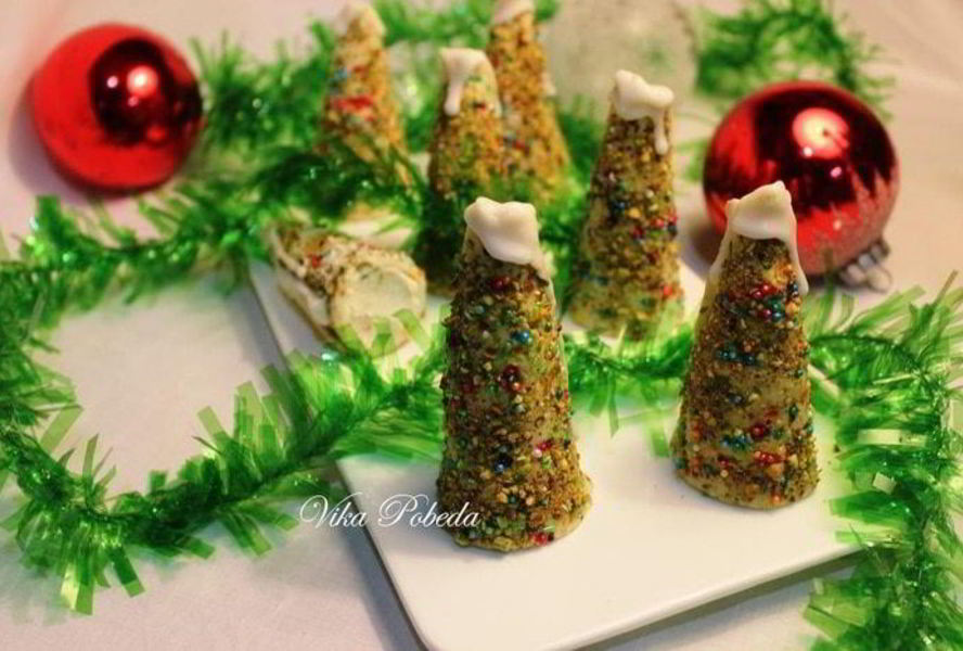 Новогодние пирожные Елочки с начинкой